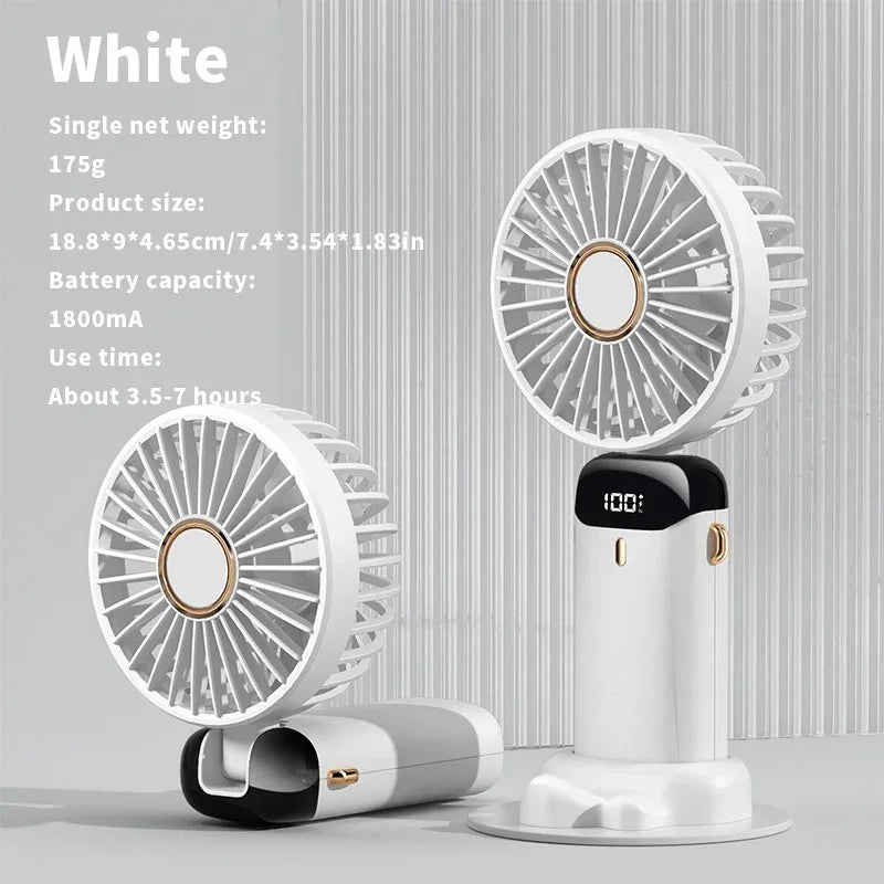 USB Handheld Mini Fan Foldable Portable Neck Hanging Fans 5 Speed USB Rechargeable Fan with Phone Stand and Display Screen Vue D