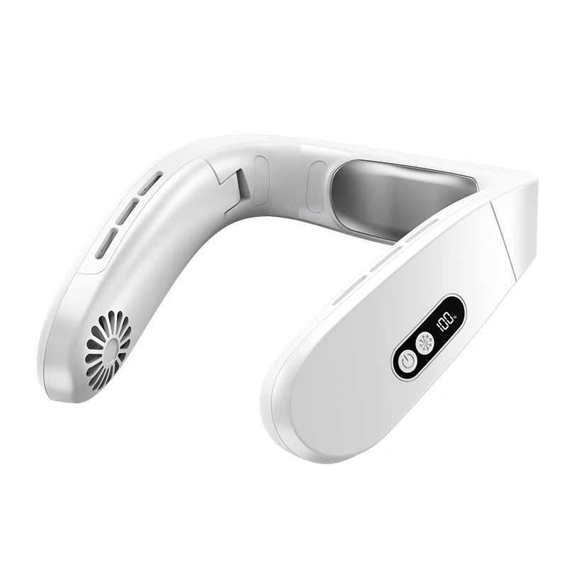 Foldable Portable Neck Fan 5000mAh Neck Air Conditioner Rechargeable Semiconductor Cooling Fan Outdoor Personal Fan Wearable Coo Vue White