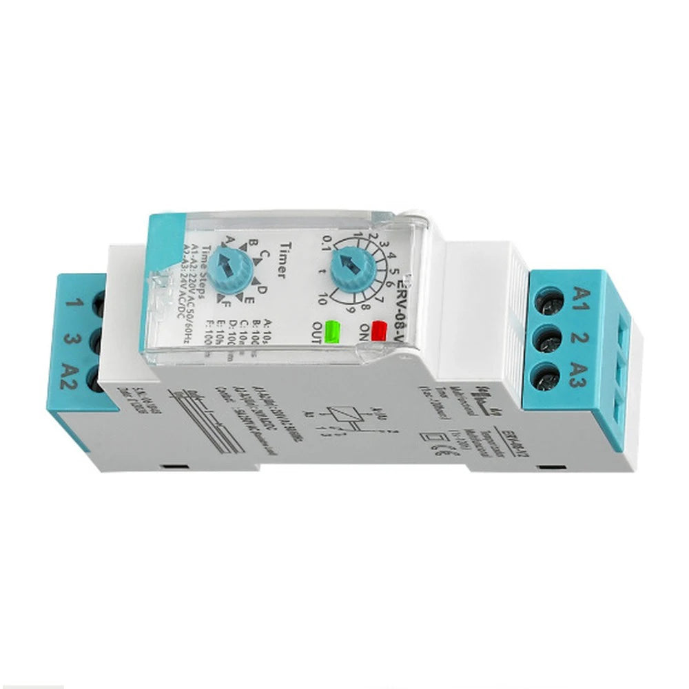 Multifunction Time Delay Relay AC220V DIN Rail Mount 5A 1NO+1NC Contact Adjustable Timer with LED Indicator Time Relay Switch Vue