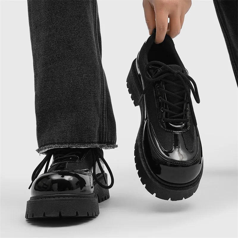 Men's British Derby Shoes – Thick Sole Lace-Up Casual Leather Men's Derby Shoes Vue D20 Black 39