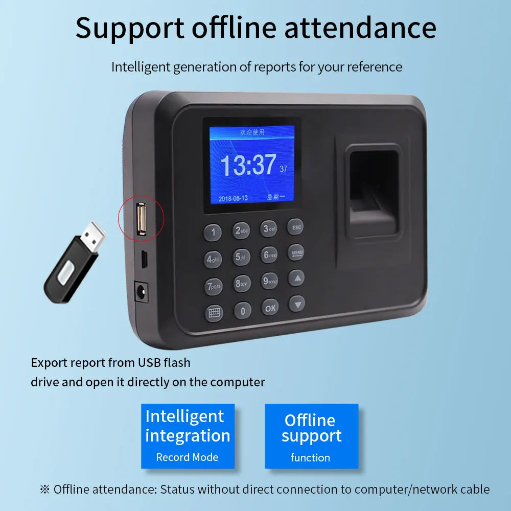Biometric Fingerprint Attendance Machine Electric Time Clock USB Recorder with Offline Staff Data Management System Vue