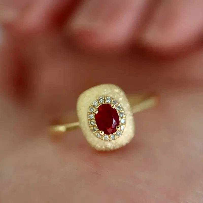 Huitan Red CZ Gold-Tone Ring | Women's Wedding & Engagement Band Fashion Ring Vue