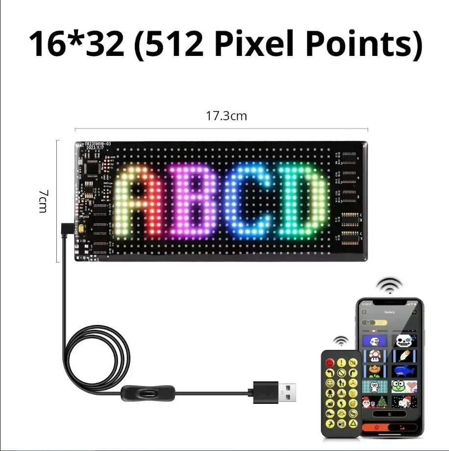 LED Matrix Pixel Panel, Scrolling LED Sign APP USB 5V Flexible Addressable RGB Pattern Graffiti Scrolling Text Animation Display Vue 16x32Pixel