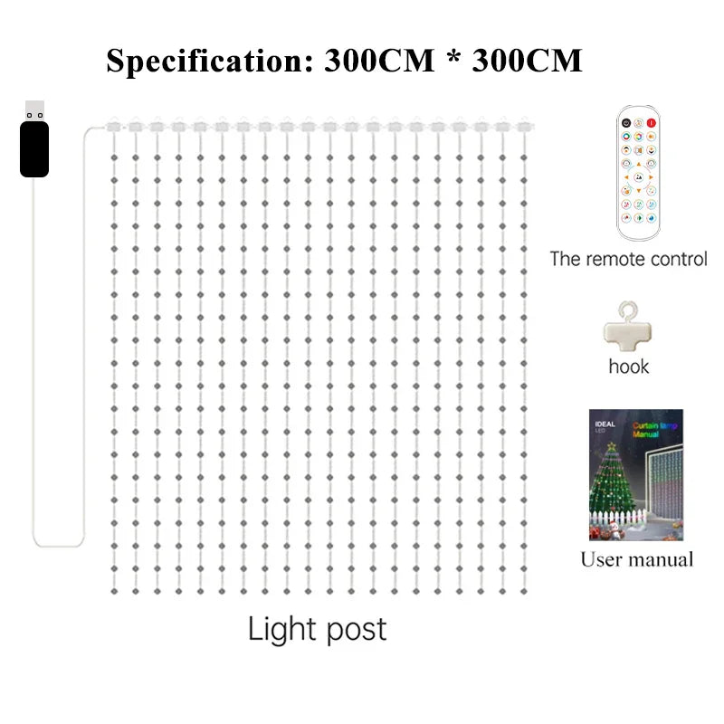 RGBIC Curtain Light String USB Plug Remote Control LED Curtain Light APP Bluetooth Control String Lights for Room Decorations Vue USB Plug 3M x 3M