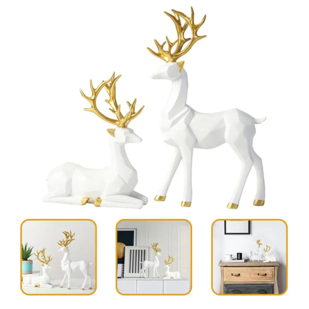 2Pcs Creative Deer Desktop Ornament Sitting/Standing Position Cute Christmas Deer Statue Durable Modern Elk Home Decor Vue