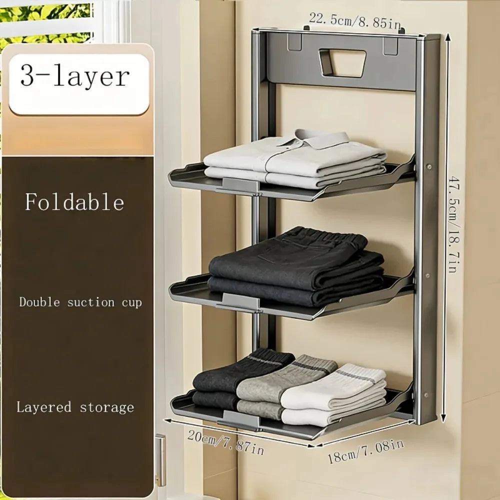 Foldable Wall Mounted Bathroom Organizer Shelf Punch-Free Aluminum Storage Rack for Towels Cosmetics Kitchen Bathroom Multi-Tier Vue three floors