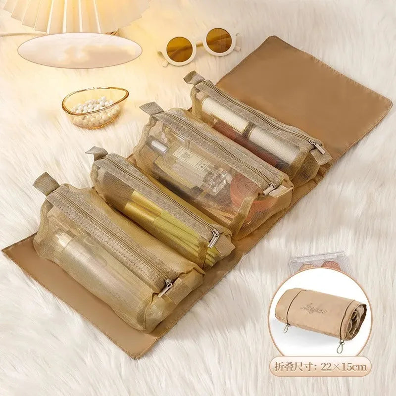 4-in-1 Detachable Large Capacity Cosmetic Bag Portable Travel Makeup Storage Toiletry Bag with Folding Design for Women Vue