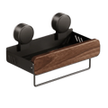 Mid-Century Modern Bathroom Shelf Walnut Finish Space Saving Bathroom Storage Rack Suction Cup Strong Grip Vue With rod