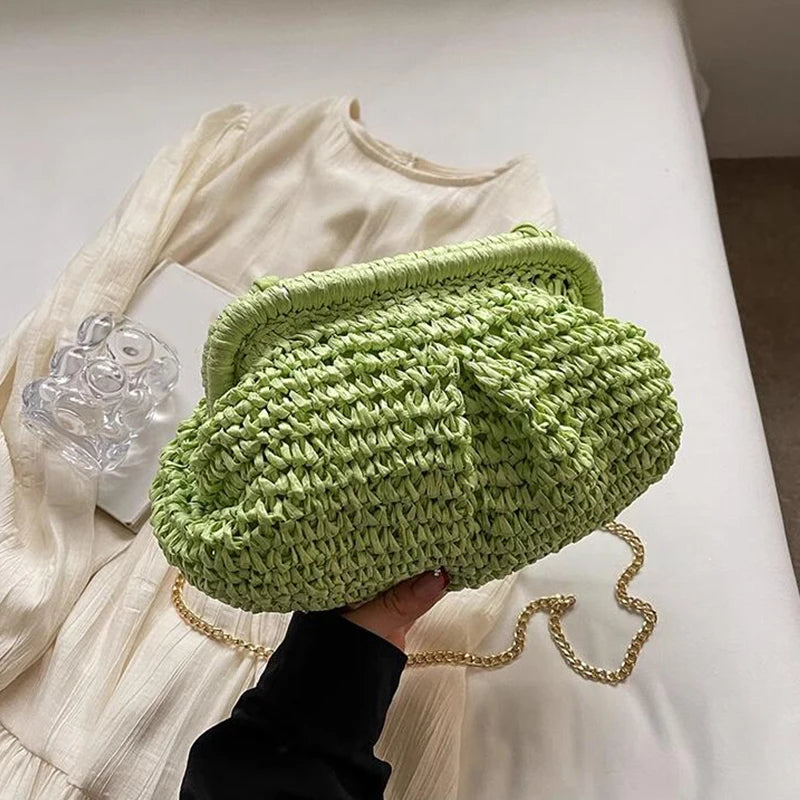 Summer Straw Weaving Crossbody Bag Fashionable Shell Women's Chain