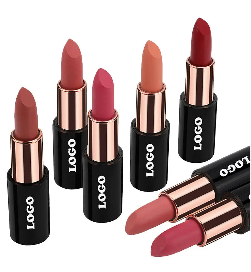 Custom Logo Lipstick Lip Tint Matte Long Lasting Waterproof Velvet Non-stick Cup Lip Glaze Makeup Cosmetics Wholesale Bulk Vue black round 10pcs with logo