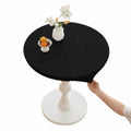 PU Leather Stretch Tablecloth Oil Proof Waterproof Round Table Cover 60/80cm Elastic Edged Desktop Cover Dining Table Vue Black 80cm