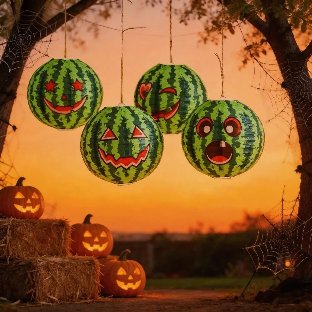 Creative 20cm Halloween Watermelon Lantern Green DIY Watermelon Ghost Face Lantern Festival Lanterns Indoor Outdoor Vue