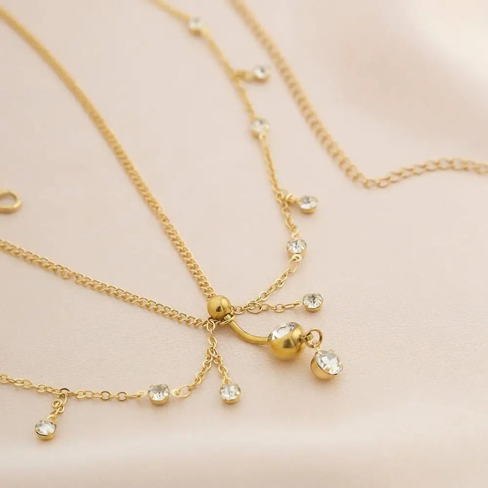 Water Drop Pendant Boho Waist Chain Double Layer Sparkling Zircon