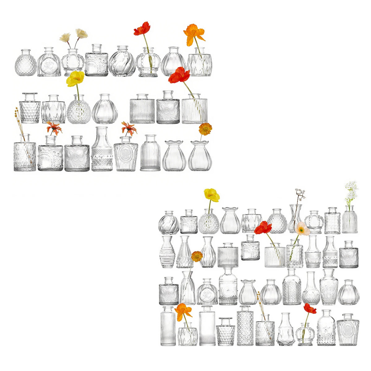 40PCS French Retro Relief Mini Glass Vase Simple Desktop Decor Bottle Transparent Striped Flower Vases Home Office Decoration Vue