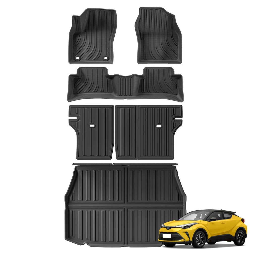 Smabee LHD for Toyota C-HR 2018-2024 TPE Car Floor Mats Cargo Liner Trunk/Backrest Pad Waterproof All Weather Accessories Black Vue