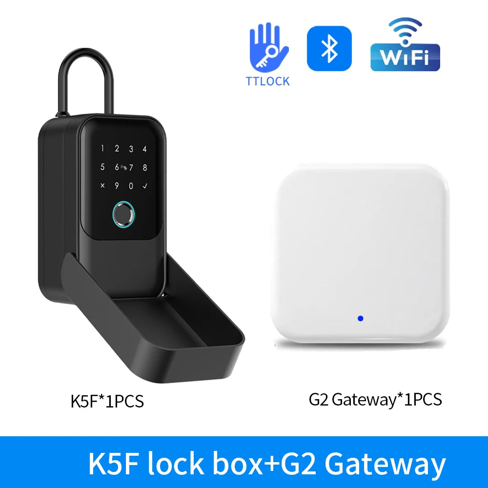 Support Tuya/TTLOCK App Bluetooth Fingerprint Key Safe Waterproof Key Storage Lock Box Password Box Key Safety Lock Box Mounted Vue K5F-ttlock-G2