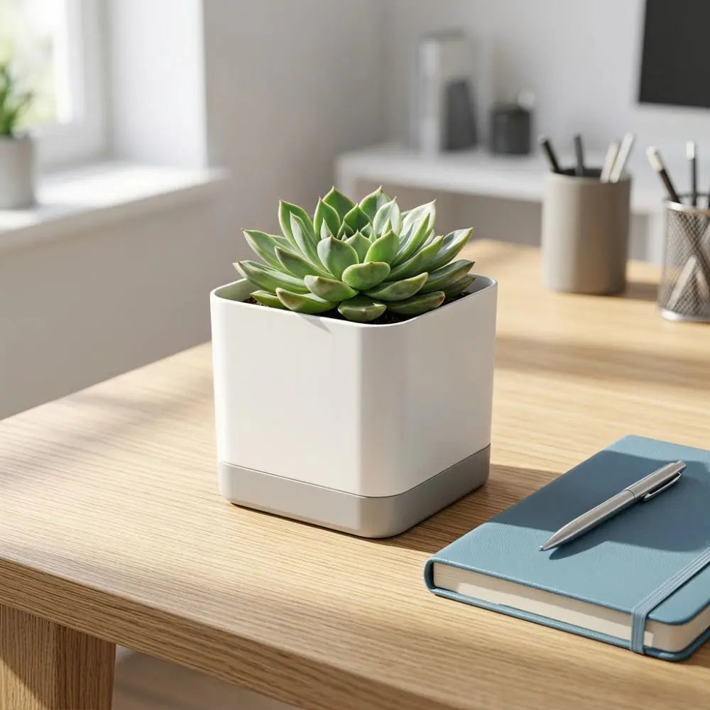 Easy Care Square Shape Self Watering Plant Pots Drainage Hole Patchwork Plant Pots 2-Layer Design Plastic Flower Planters Office Vue