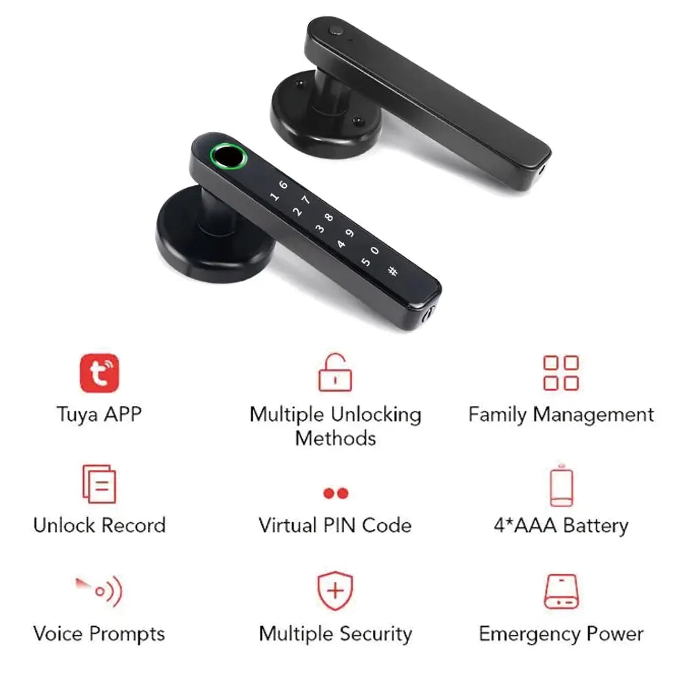 TYSH Tuya Biometric Fingerprint Password Electric Handle Door Lock Bedroom Home Wood Smart Door Lock Smart Lock Vue