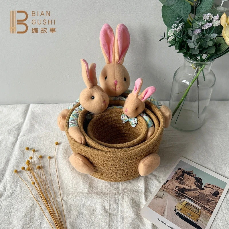 Cute Cartoon Bear And Bunny Cotton Rope Storage Basket For Hair Clips Jewelry And Sundries Table Decor For Kids Girls Easter Vue