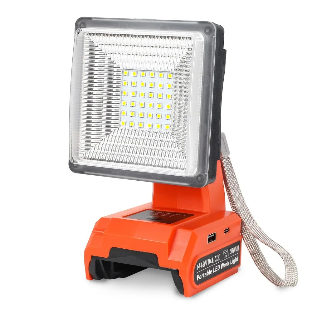 Portable LED Work Light Rechargeable Camping Light for Black&Decker 20V Batteries with Quick Charge Port for Indoor Outdoor Use Vue