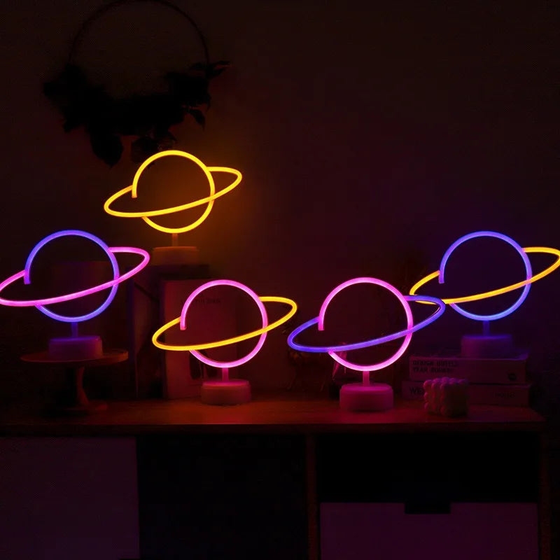 Elliptical Earth Shaped LED Neon Sign Party Room Light Battery Operated Home Decorative Wall Lighting for Christmas Vue