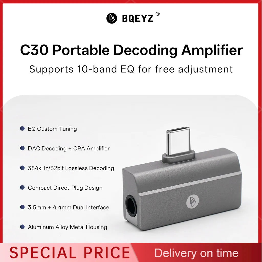 BQEYZ C30 Portable DAC Amp USB-C 3.5mm 4.4mm HiFi 32bit 384kHz Portable DAC Amplifier Vue