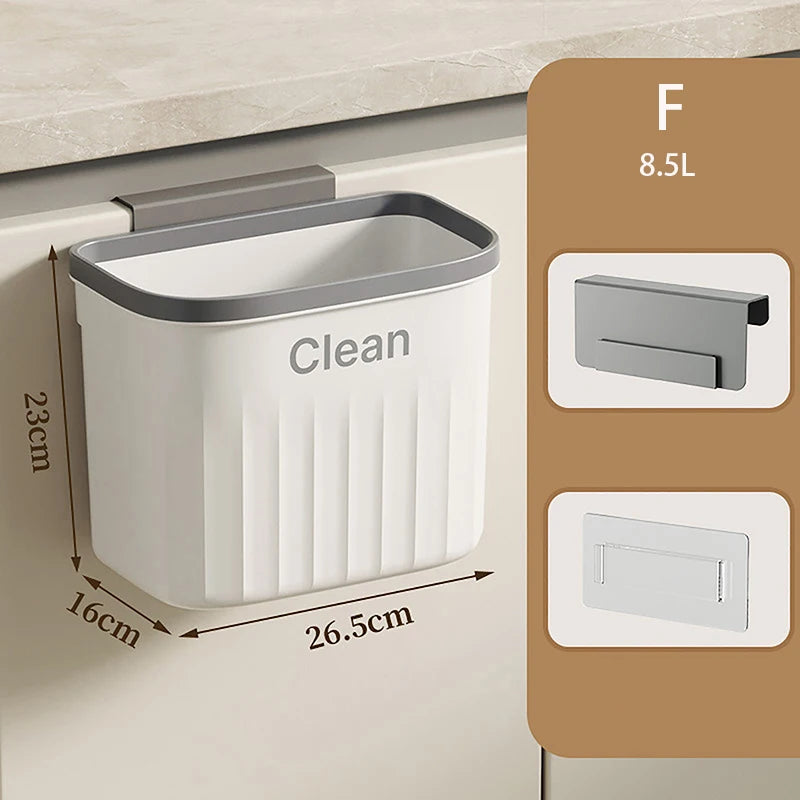 8.5/12L Kitchen Trash Can Wall Mounted Hanging Trash Bin With Lid Garbage Can For Cabinet Under Sink Waste Garbage Compost Bin Vue F