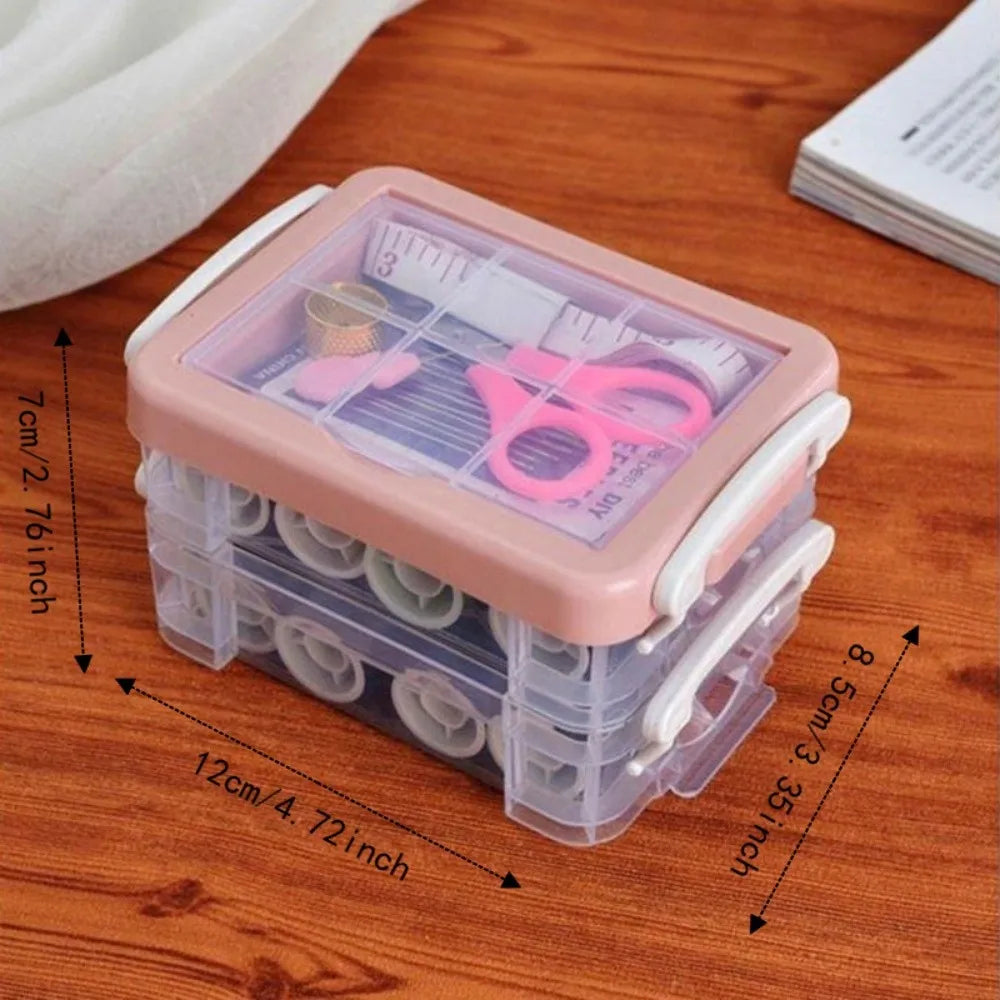 18pcs Craft Spools DIY Sewing Tool Kit Portable Three-Layer Needlework Box Large Capacity Sewing Kit Box Cross Stitching Vue