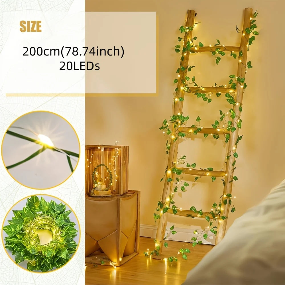 Hanging Pothos Green Vine LED Fairy Lights, Artificial Plant Decor String Lights for Desk Shelf Bedroom Wall Party Indoor Decor Vue