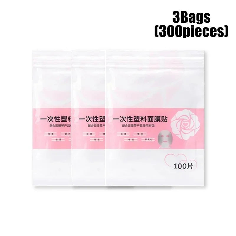 100-500pcs Disposable Plastic Film Face Mask Neck Stickers Transparent Wrap Facial Beauty Makeup Tools Cleaner Skincare Vue A305-300pcs Face