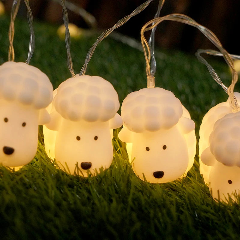 Adorable Curly Wool Sheep Fairy Light Strings, Soft Silicone Cartoon Sheep Glowing Pendants, Battery Powered Room Lighting Vue Warm White 2M10LED