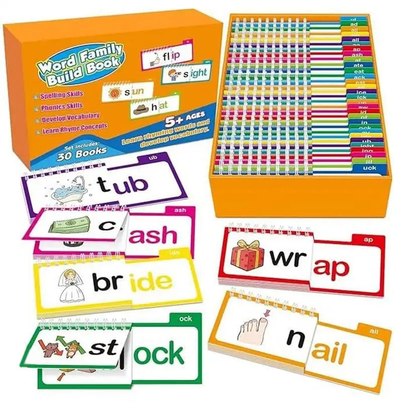 30 Read & Rhyme Flip Books – Word Family Flash Cards Set Phonics Flip Book Set Vue
