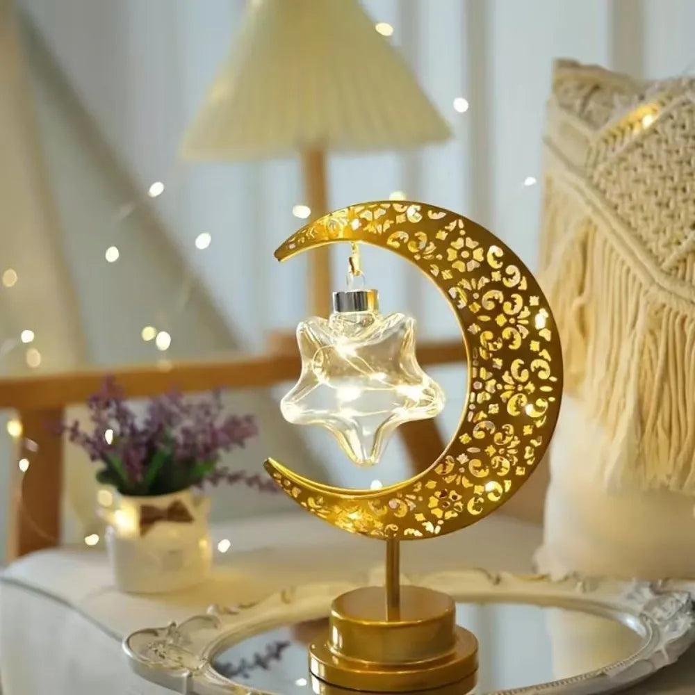 1PC LED hanging star and moon desk lamp,powered by 3 AA batteries(excl),suitable for bedroom,living room and Ramadan decoration Vue