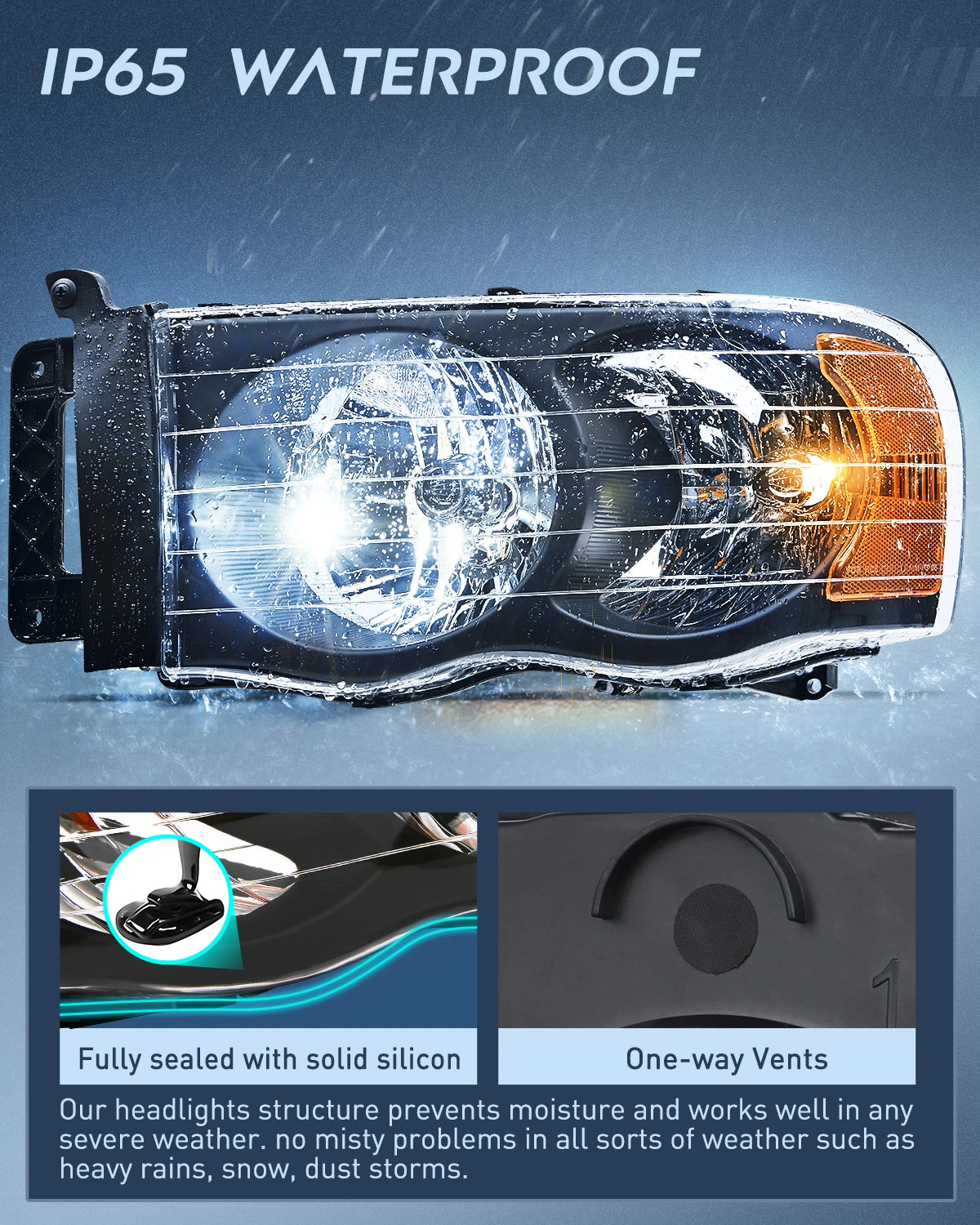 Nilight Headlights for 2002 2003 2004 2005 Ram 1500 2500 3500 Truck,Headlight Assembly Set Driver and Passenger,Headlamp Replacement, Black Housing with Amber Corner Clear Lens Vue