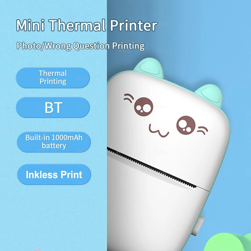 Portable Thermal Printer MINI Wirelessly BT 203dpi Photo Label Memo Wrong Question Printing With USB Cable Imprimante Portable Vue