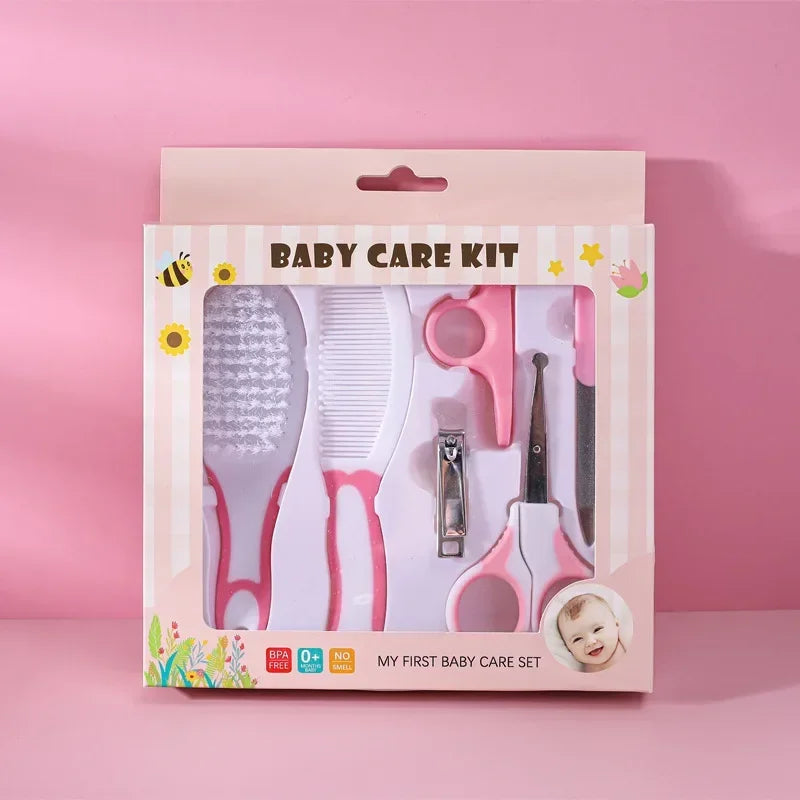 vvocci Safe Grooming Brush Ideal for Kids 6pcs Tool set Baby Care Cleaning Kits Essential Healthcare for Kids Nail Clipper Vue B282 Pink