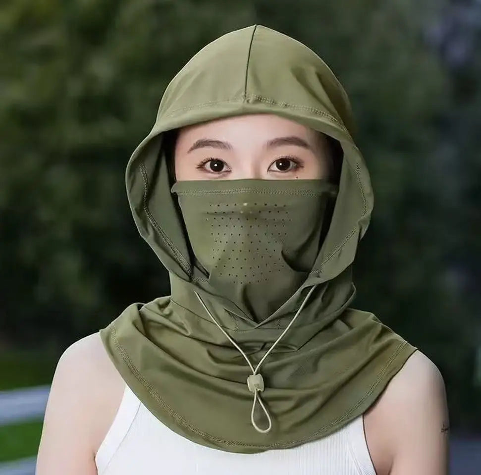 Full Face UV Protection Mask for Women Summer Ice Silk Breathable Sun Cover for Driving Cycling Outdoor Cooling Vue Army Green 1PC