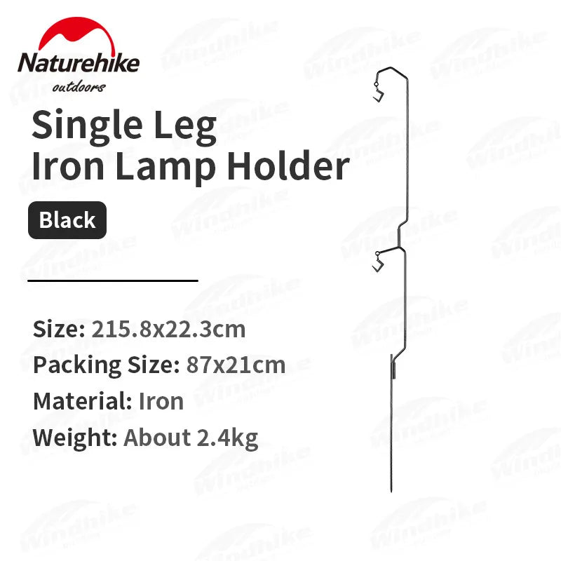 Naturehike Adjustable Outdoor Lamppost Stand – Portable Iron Camping Lamp Stand Vue Black
