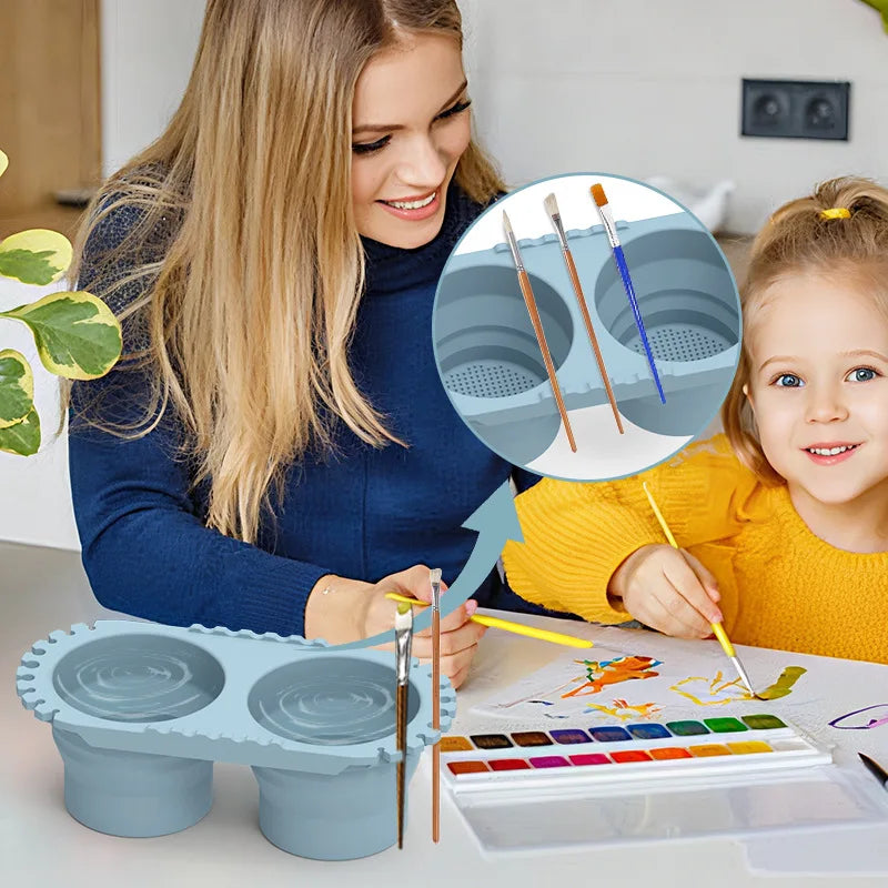 3 in 1 Pen Washing Bucket Foldable Art Silicone Water Bucket Water Powder Pigment Bucket Color Mixing Painting Brush Washer Vue