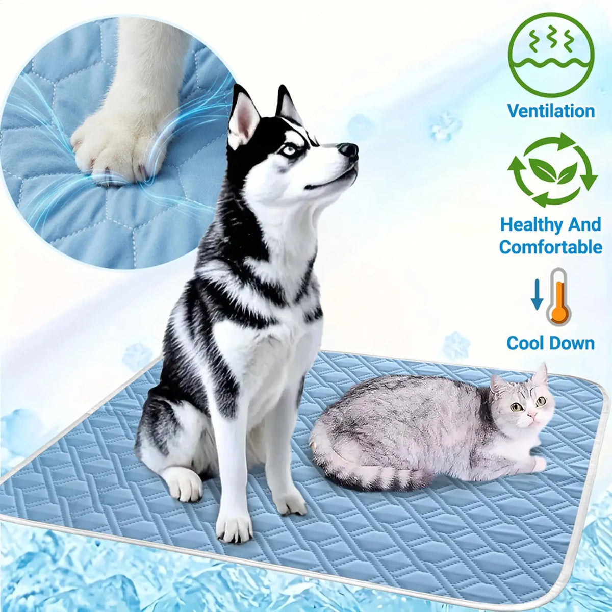 50X70cm/70X90cm Breathable Washable Soft Pet Cooling Mat, Summer Cool Sleeping Pad for Dog Cat Puppy Kitten, Crate Kennel Home Vue