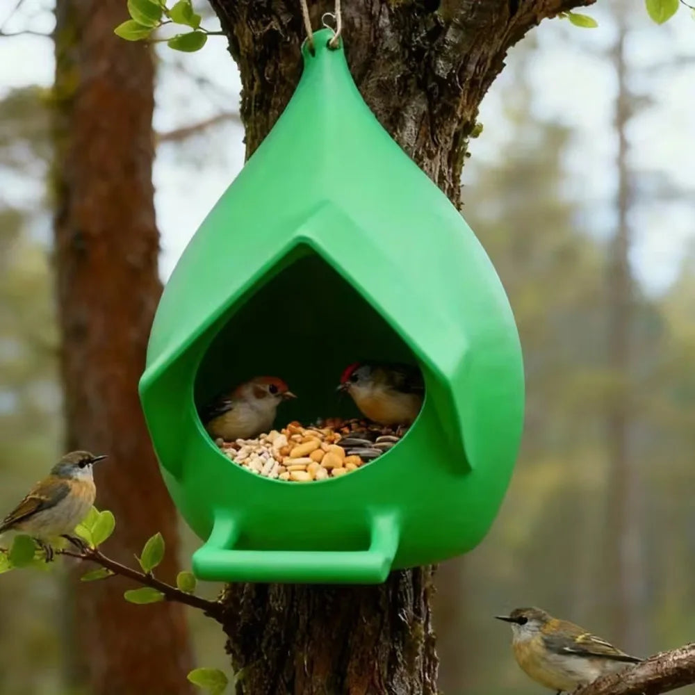 Creative Waterproof Hanging Bird Feeder Rainproof with Stand Bird Feeding Dispenser Large Capacity Hummingbird Feeder Outdoor Vue Green