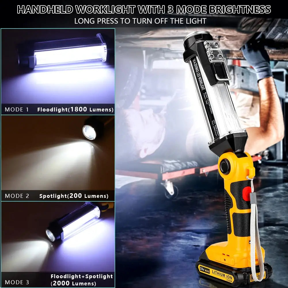 35W LED Work Flashlight Portable Light for Dewalt 20V Batteries for Use on Automotive Repair Job Sites and During Power Outages Vue
