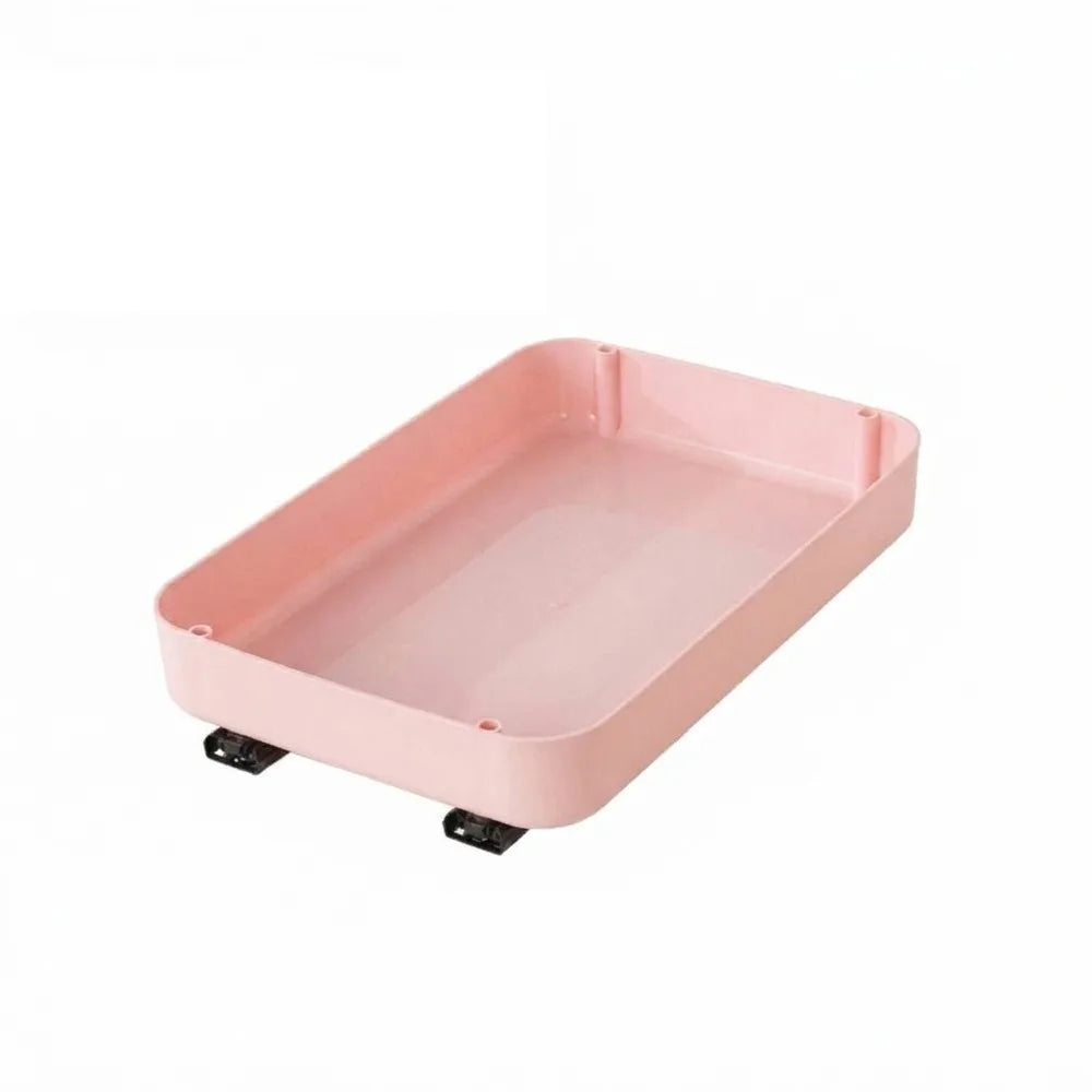 Large Capacity Pull Out Storage Tray Plastic Anti-slip Sliding Cabinet Shelf with Slide Rails Slide Out Pantry Shelves Bathroom Vue Pink