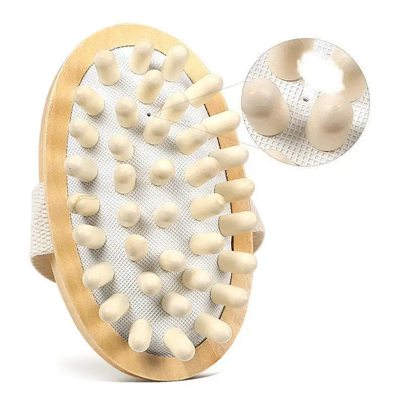 Wooden Body Massage Brush with Smooth Wood Nodes Soft Hand Strap for Muscle Relaxation Exfoliation Spa Vue