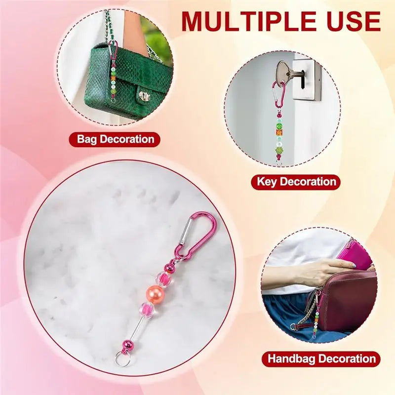 ABKW-Beadable Keychain Bars, 24 Pcs Metal Beaded Keychain Blanks Bulk Making Supplies Kit With Snap Hook Vue