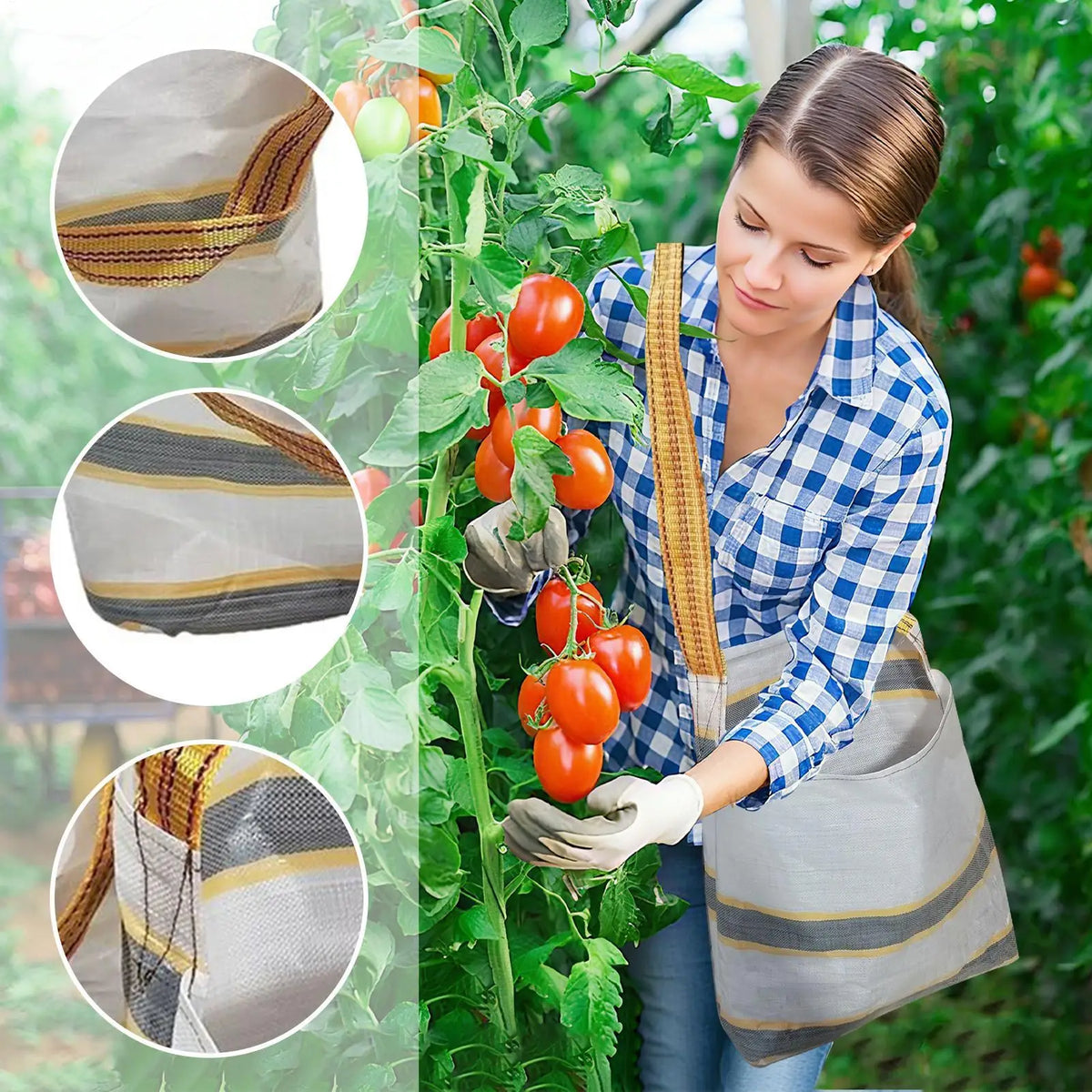 55cm Fruit Harvesting Bag, Large Capacity Picking Apron with Shoulder Strap, Portable Gardening Storage Pouch for Orchard Farm Vue