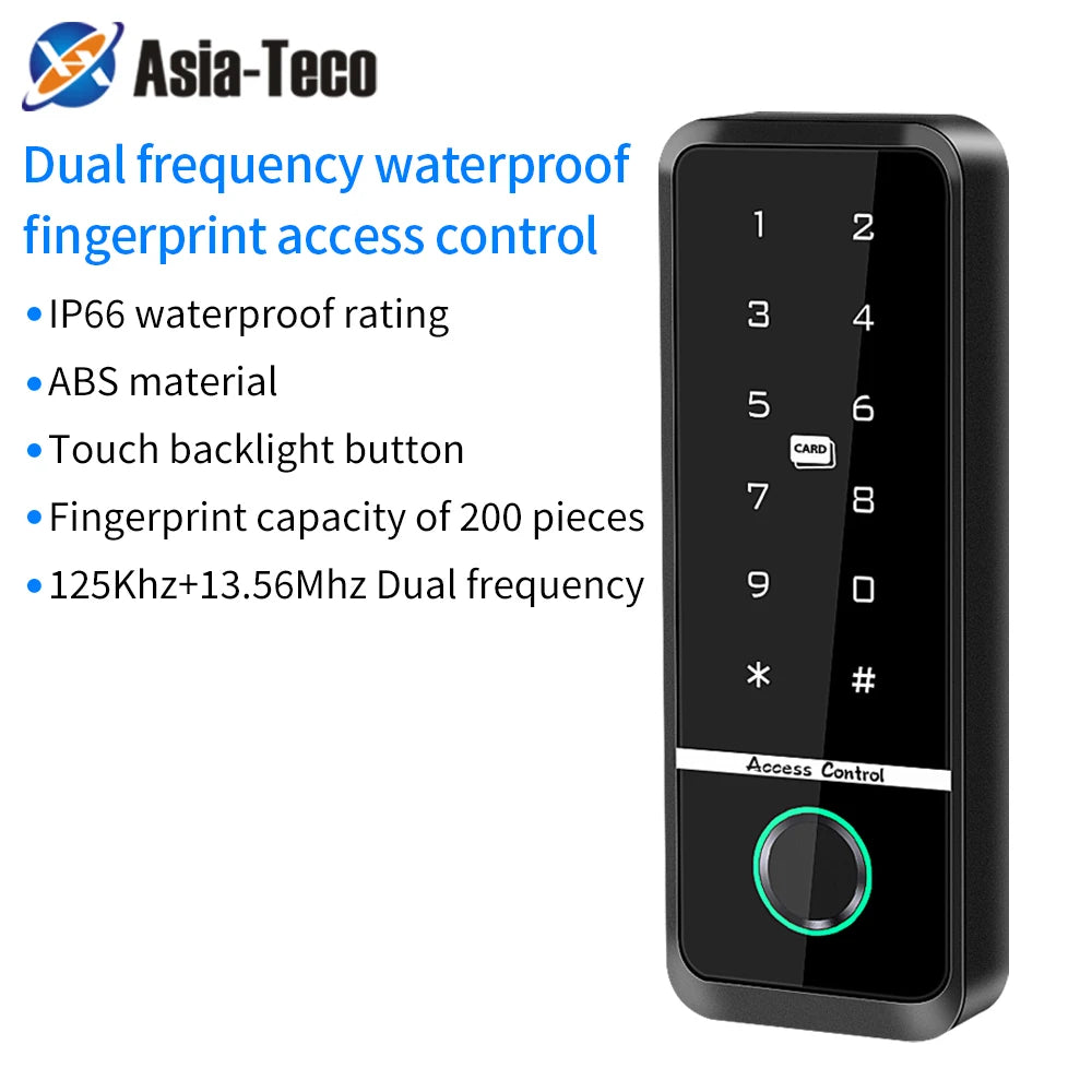 125Khz+13.56Mhz IP67 Waterproof Touch Screen Backlight RFID Standalone Access Controler Access Control 1000 User Wiegand Output Vue
