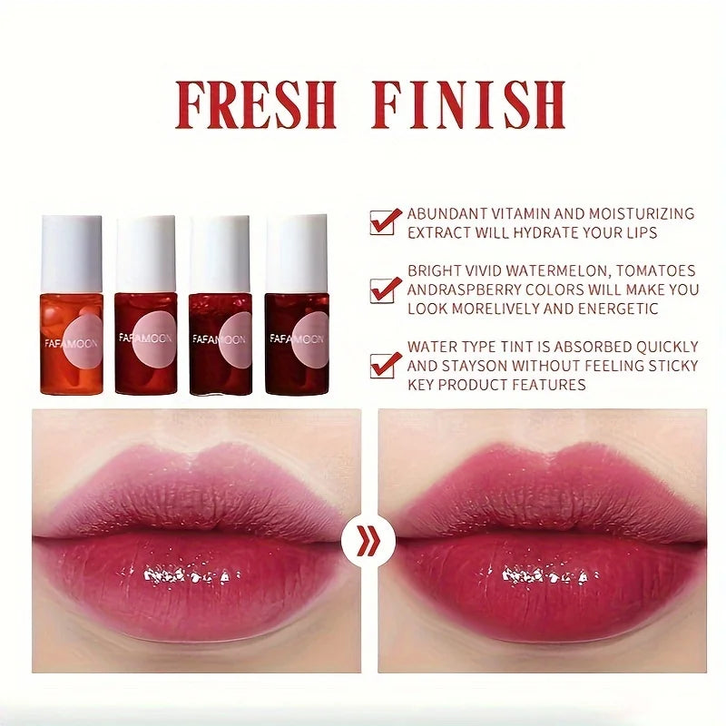 4 Color Fruity Lip Tint Water Gloss Tint, Moisturizing Waterproof Liquid Lipstick, Non-Stick, High Pigment, Long-Lasting Colors Vue