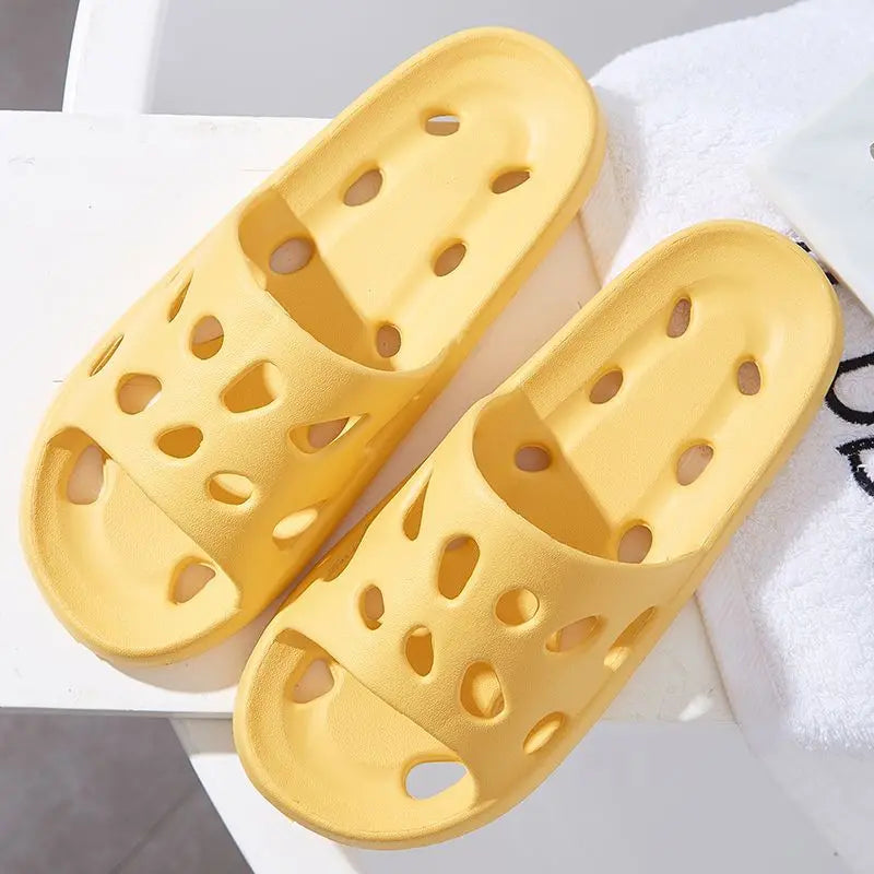 Unisex Bathroom Slippers Anti Skid Soft Sole Hollow Out Quick Dry Lightweight Quiet Indoor Shower Sandals for Summer Home Use Vue ONE SIZE Yellow-36