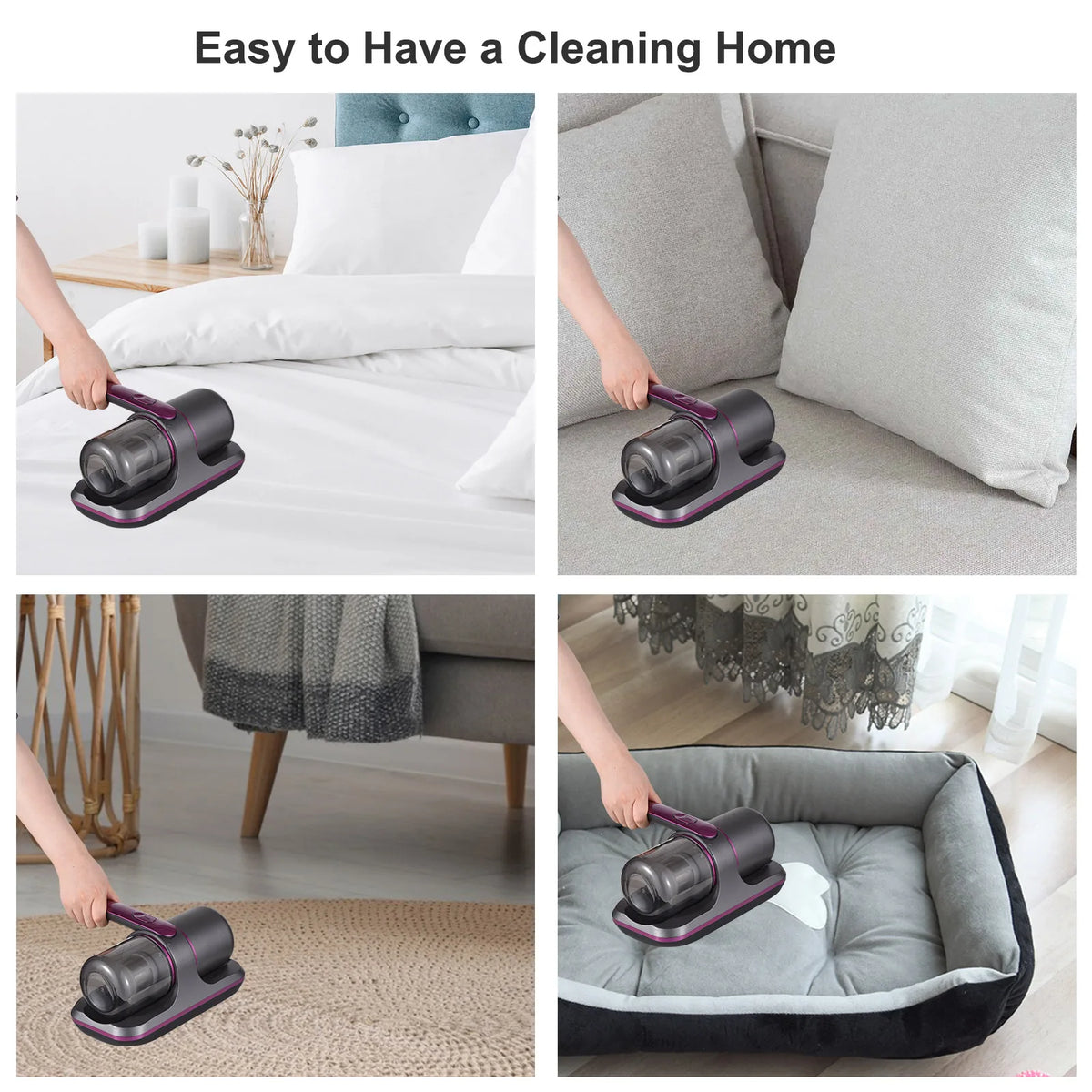 Compact Mattress Vacuum Cleaner 100W Handheld Cordless UV Bed Vacuum Cleaner 8000Pa Strong Suction 2 Speeds Adjustable for Clean Vue